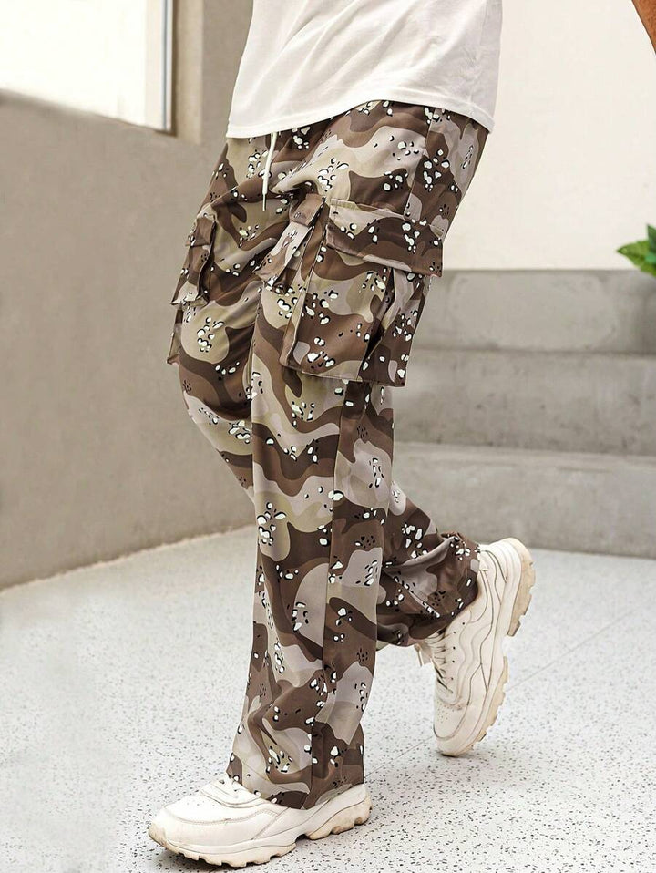 EMRG  Leopard Print Drawstring Waist Cargo Pants - DUVAL