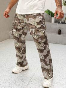 EMRG  Leopard Print Drawstring Waist Cargo Pants - DUVAL