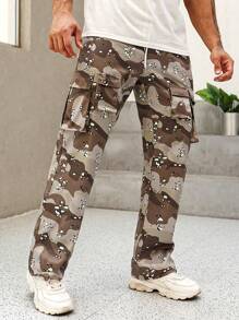 EMRG  Leopard Print Drawstring Waist Cargo Pants