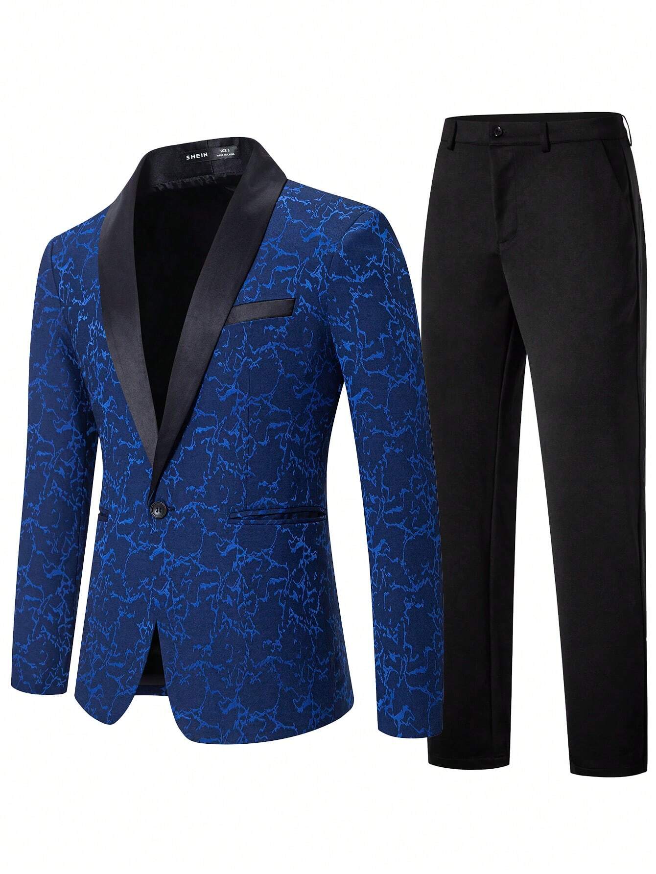 Blazer et pantalon de costume en jacquard à col châle pour hommes 