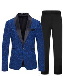 Blazer et pantalon de costume en jacquard à col châle pour hommes 