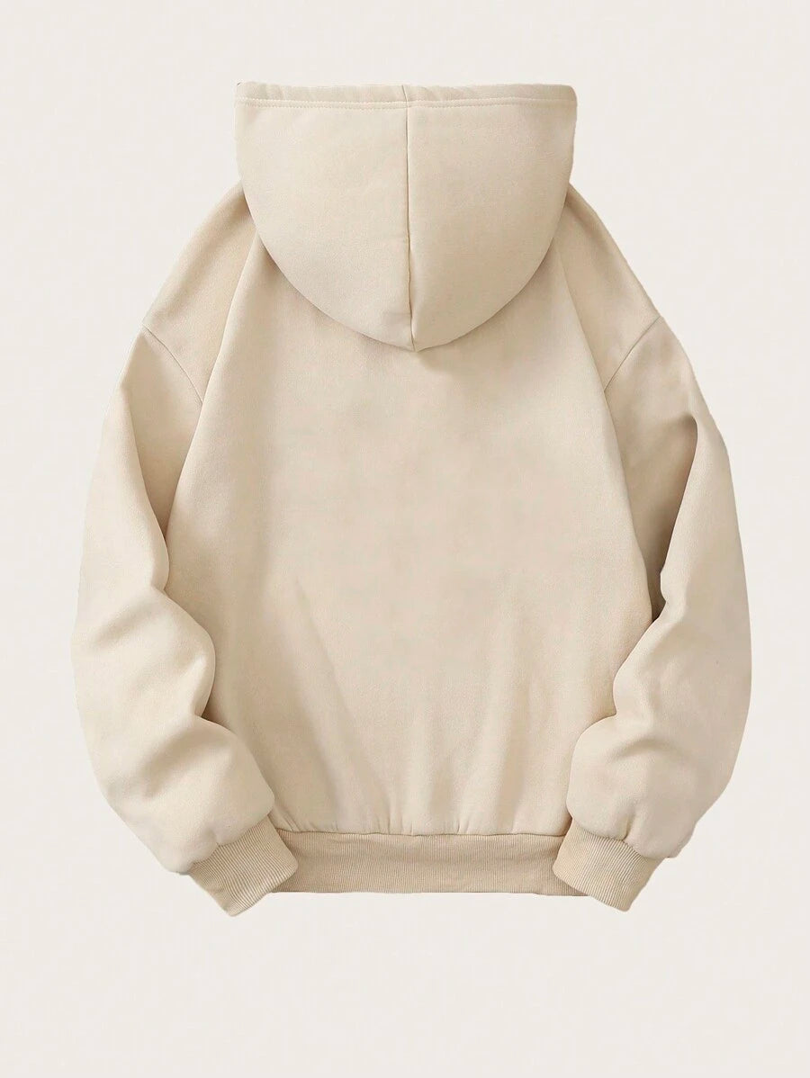 Letter Print Fleece Hoodie With Drawstring