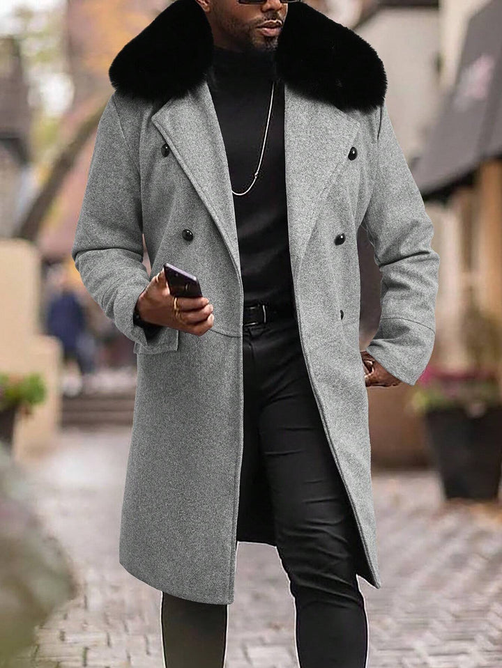 Homme  Woolen Coat With Double Breasted Buttons And Shearling Collar - DUVAL