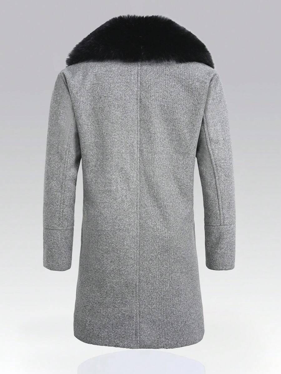 Homme  Woolen Coat With Double Breasted Buttons And Shearling Collar - DUVAL