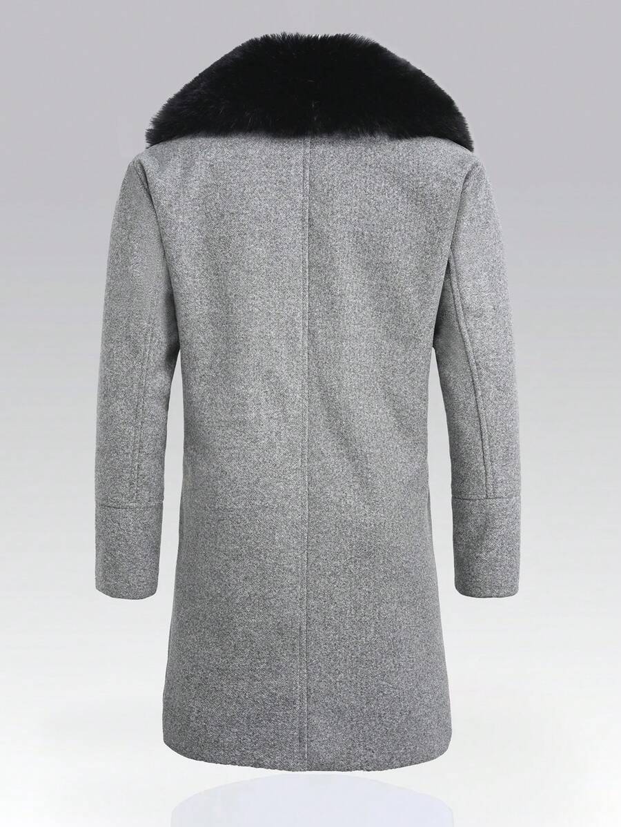 Homme  Woolen Coat With Double Breasted Buttons And Shearling Collar