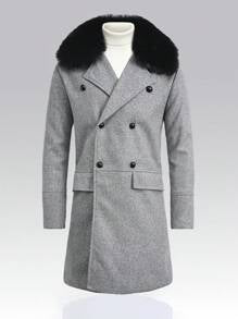 Homme  Woolen Coat With Double Breasted Buttons And Shearling Collar - DUVAL