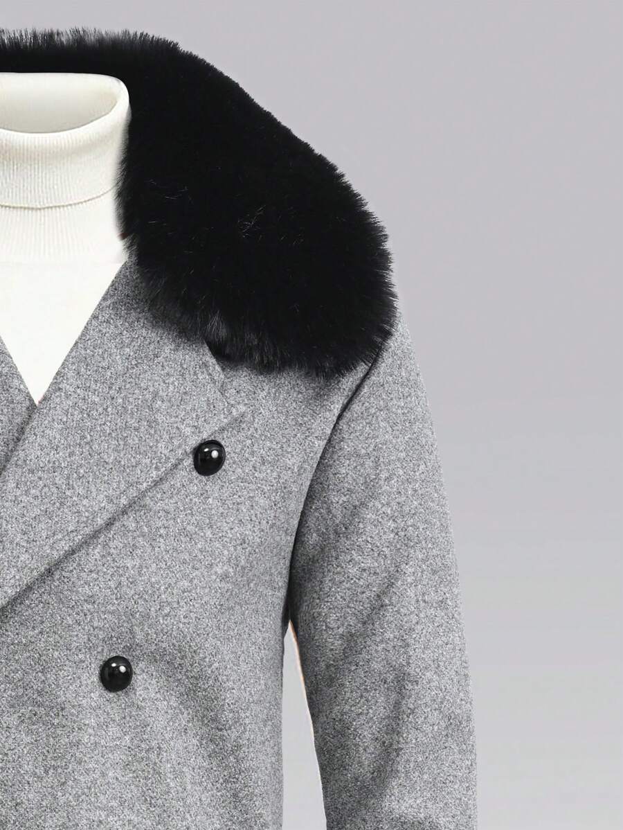 Homme  Woolen Coat With Double Breasted Buttons And Shearling Collar - DUVAL