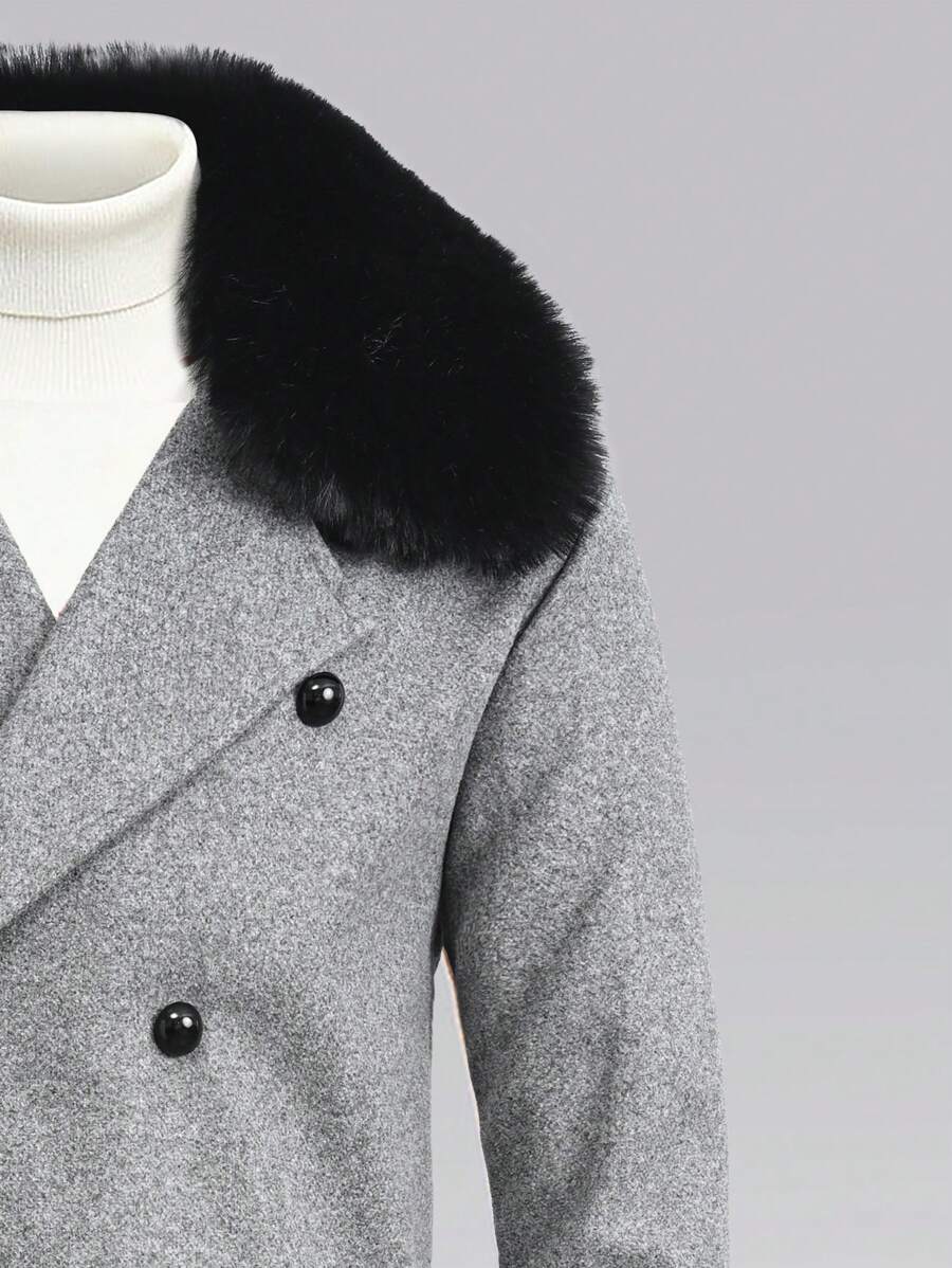 Homme  Woolen Coat With Double Breasted Buttons And Shearling Collar