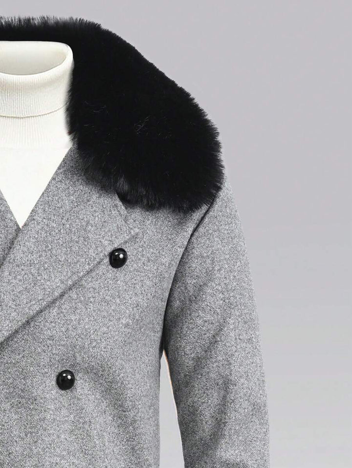 Homme  Woolen Coat With Double Breasted Buttons And Shearling Collar - DUVAL