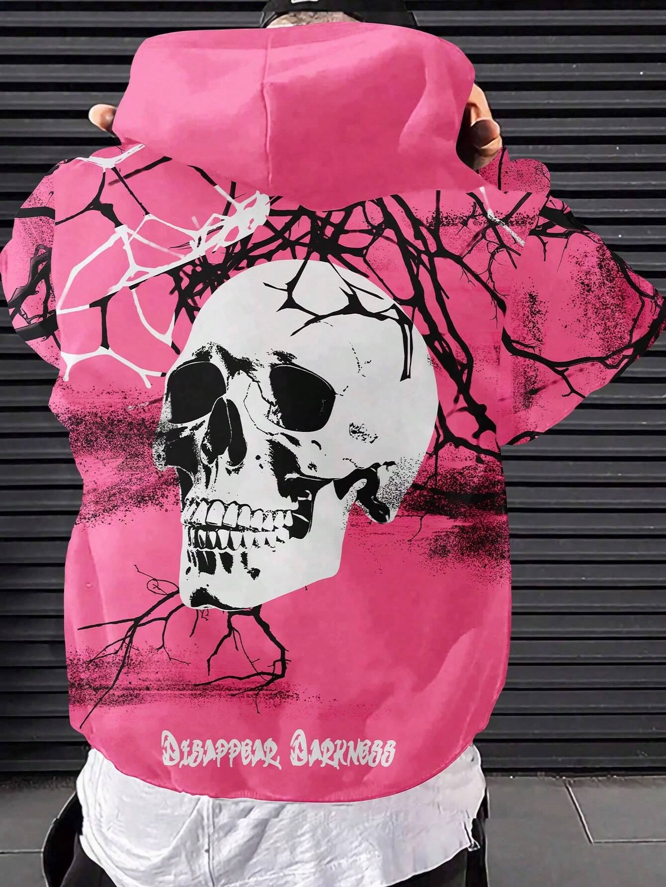 EMRG  Large Size Skull Print Hooded Sweatshirt