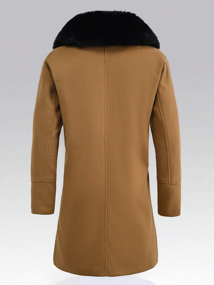 Homme  Woolen Coat With Double Breasted Buttons And Shearling Collar - DUVAL
