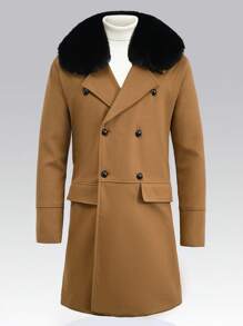 Homme  Woolen Coat With Double Breasted Buttons And Shearling Collar - DUVAL