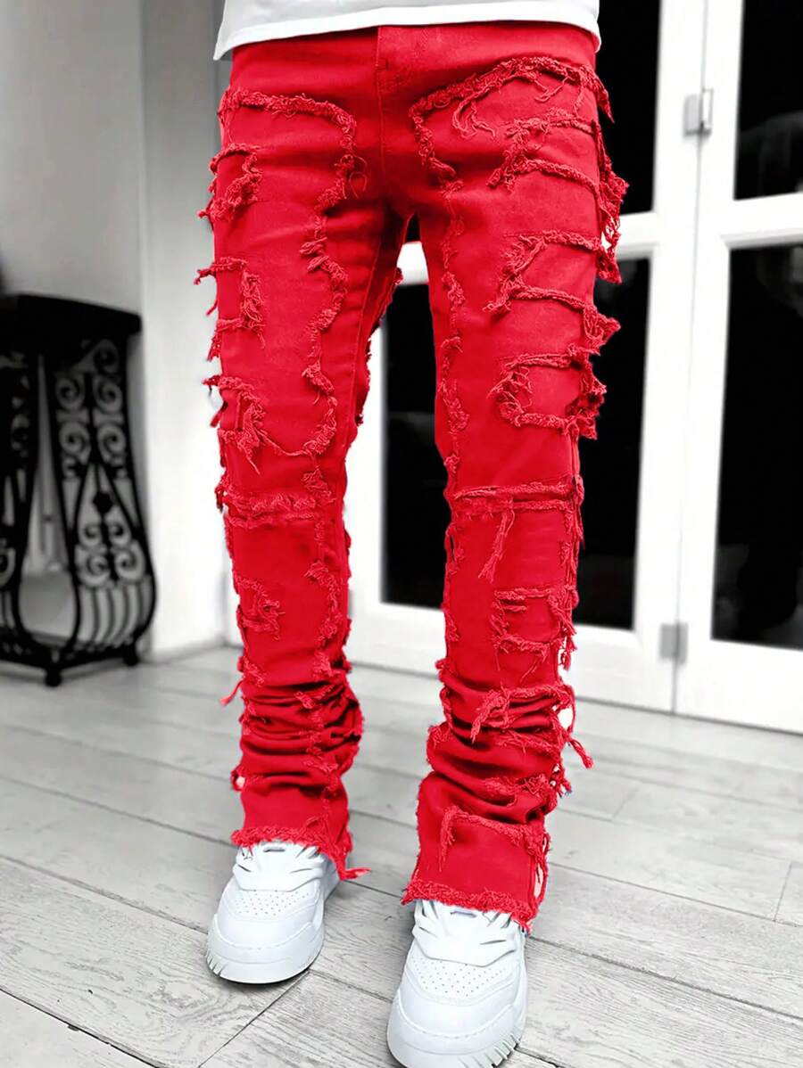 Men Ripped Frayed Jeans