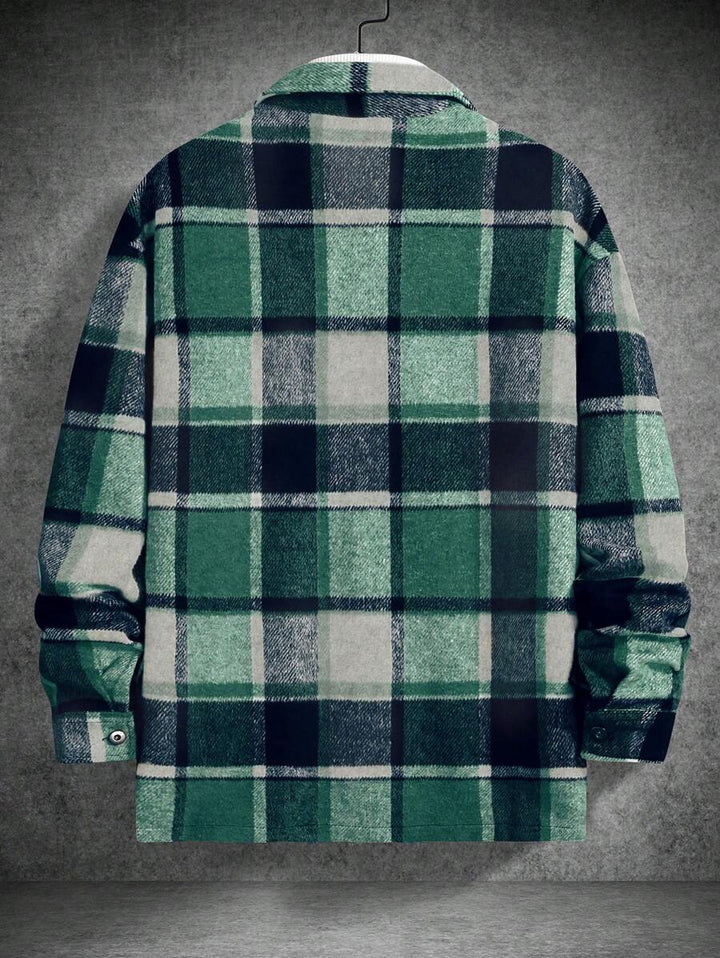 Homme  Plaid Print Flap Pocket Drop Shoulder Jacket - DUVAL