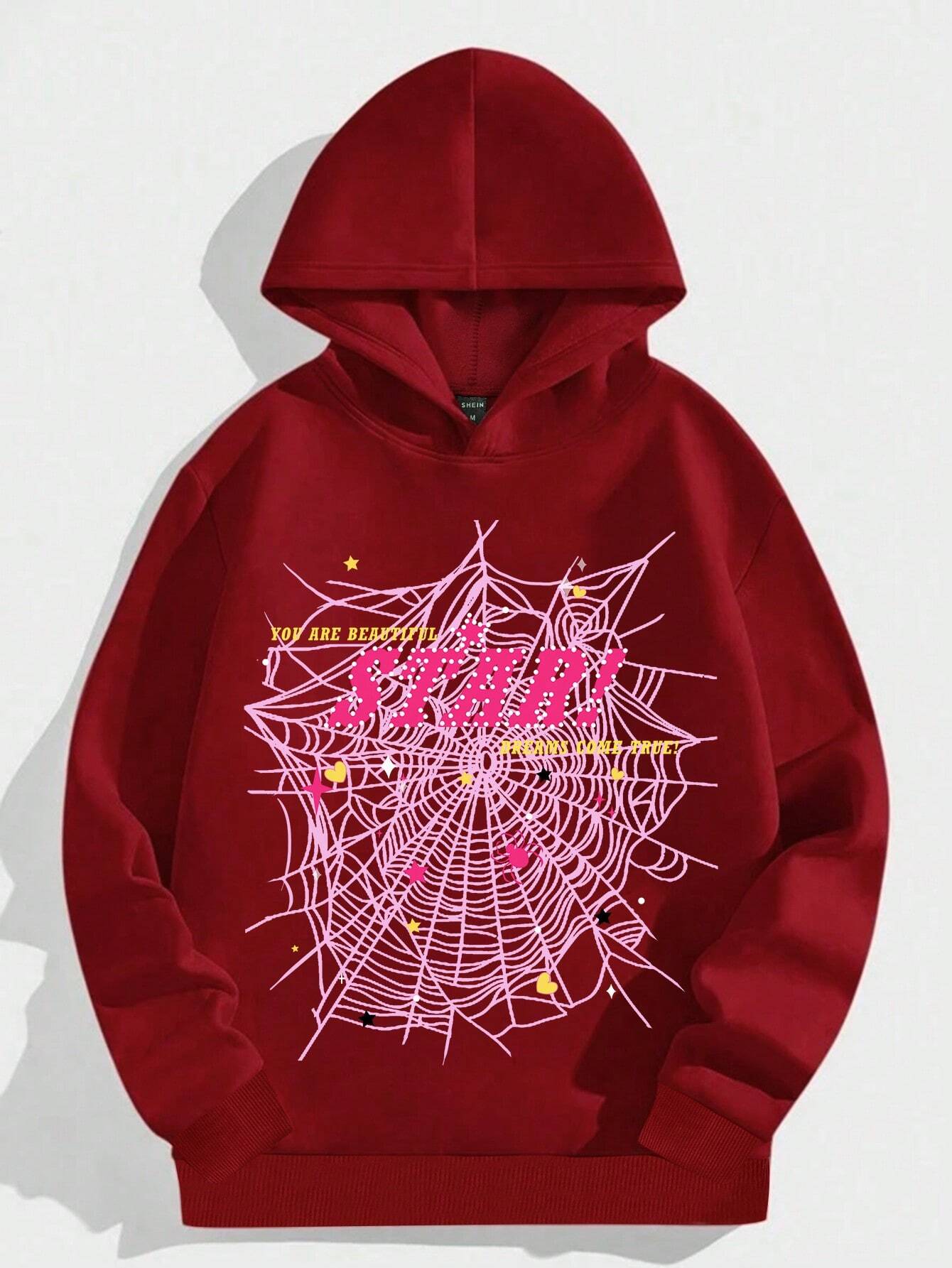 Men 1pc Letter & Spider Web Graphic Drop Shoulder Hoodie