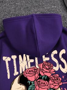 Hoodie With Slogan And Skull Print Pattern