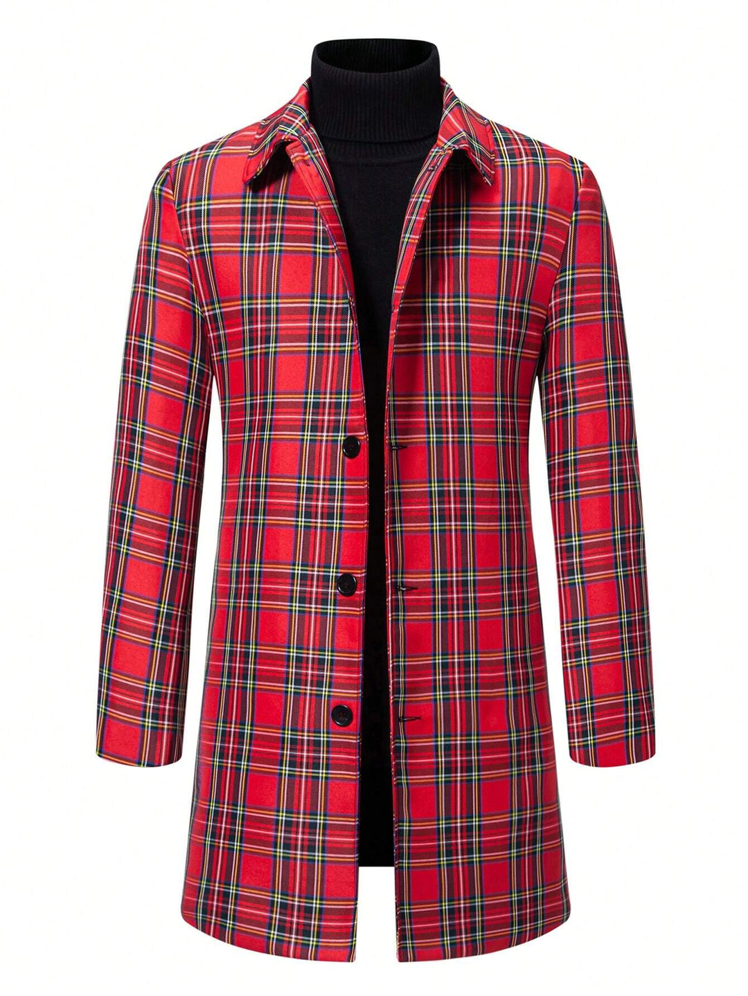 Plaid Woolen Long Sleeve Coat - DUVAL
