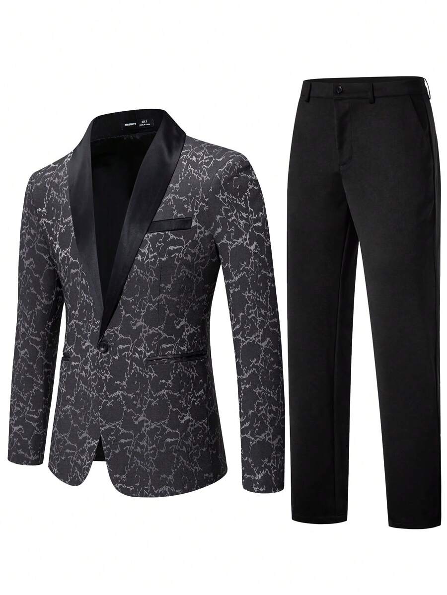 Blazer et pantalon de costume en jacquard à col châle pour hommes 