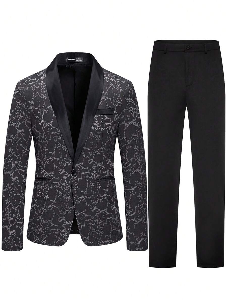 Men Jacquard Shawl Collar Blazer & Suit Pants