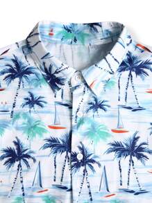 RSRT  Coconut Tree Printed Shirt And Solid Color Shorts Set