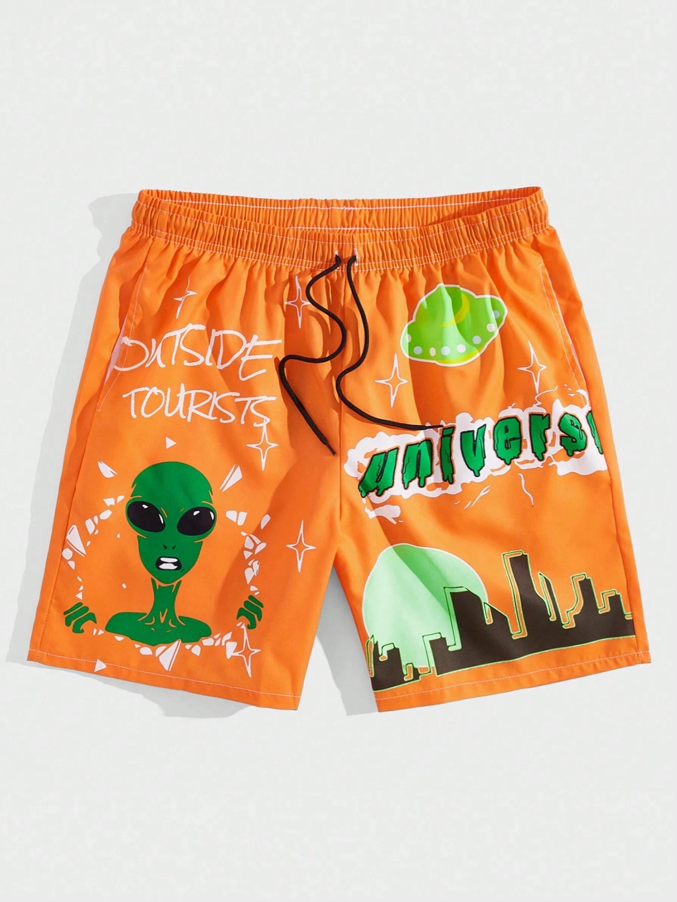 ROMWE Street Life Men Cartoon & Letter Graphic Drawstring Waist Shorts