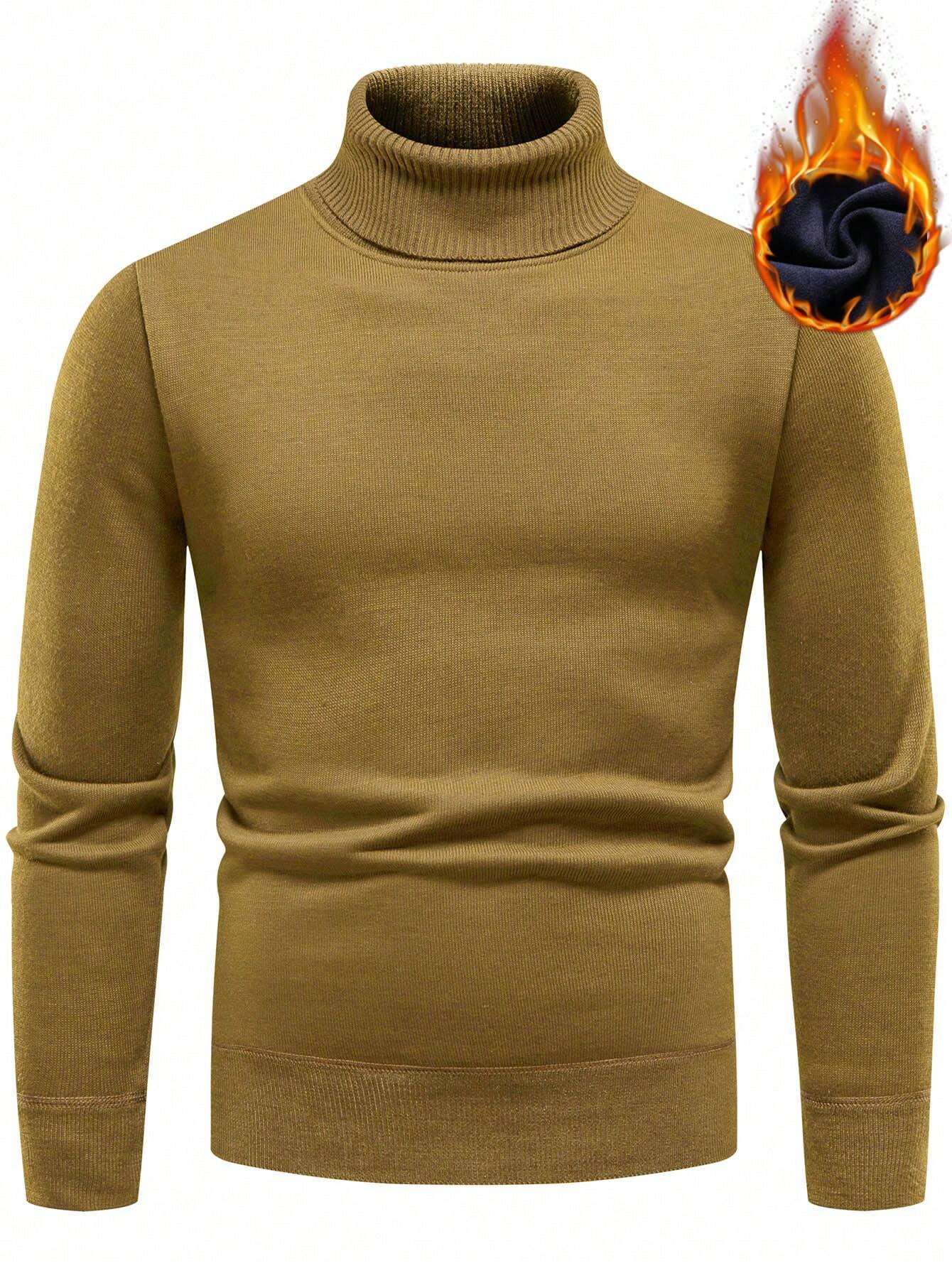 Homme Men Solid Turtleneck Thermal Lined Sweater