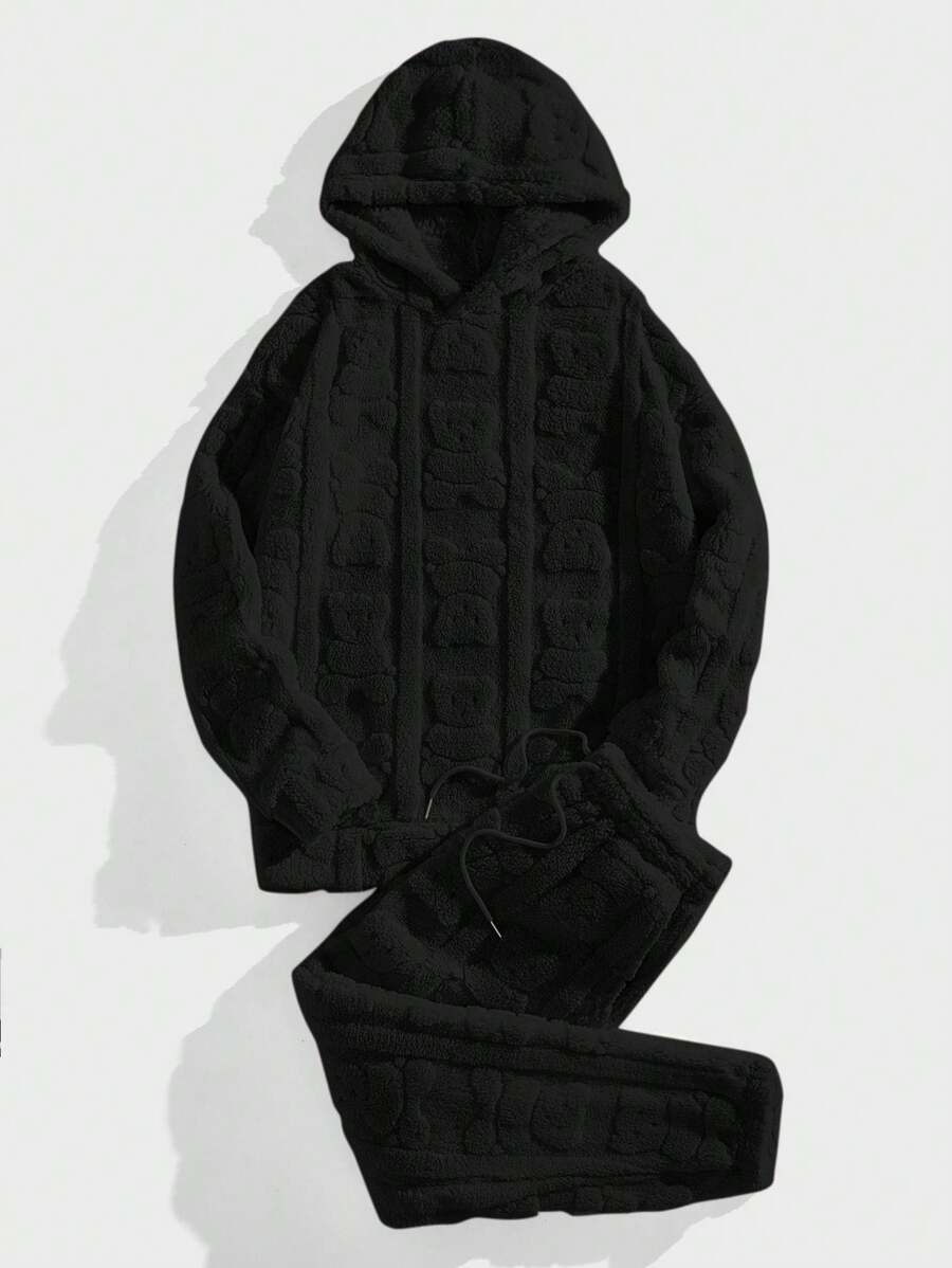 Homme Men Bear Embossed Hoodie & Drawstring Waist Sweatpants