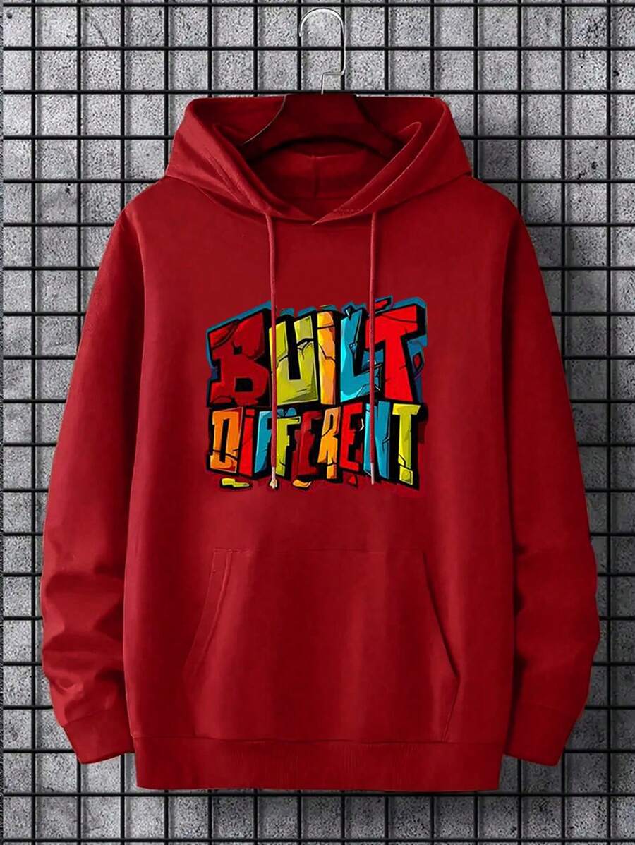 Letter Print Fleece Hoodie With Drawstring