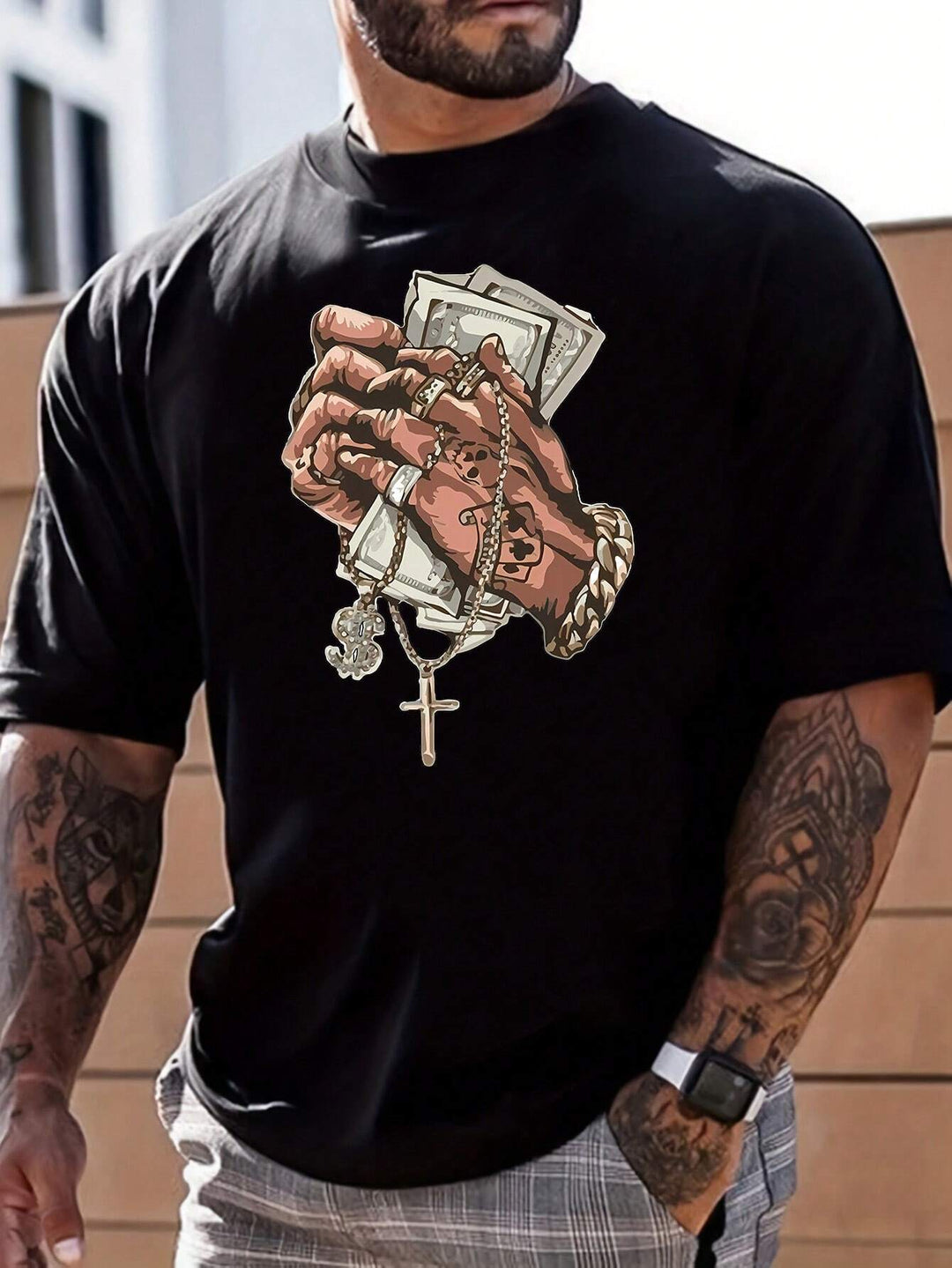 Cross Printed Short Sleeve T-shirt - DUVAL