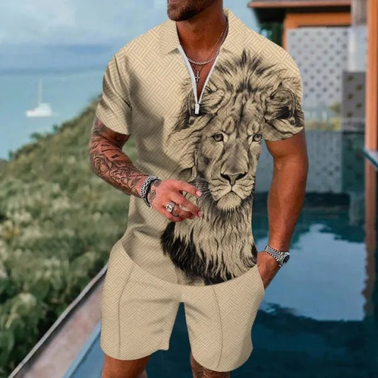 Polo Short Sleeve Zipper Two-Piece Set