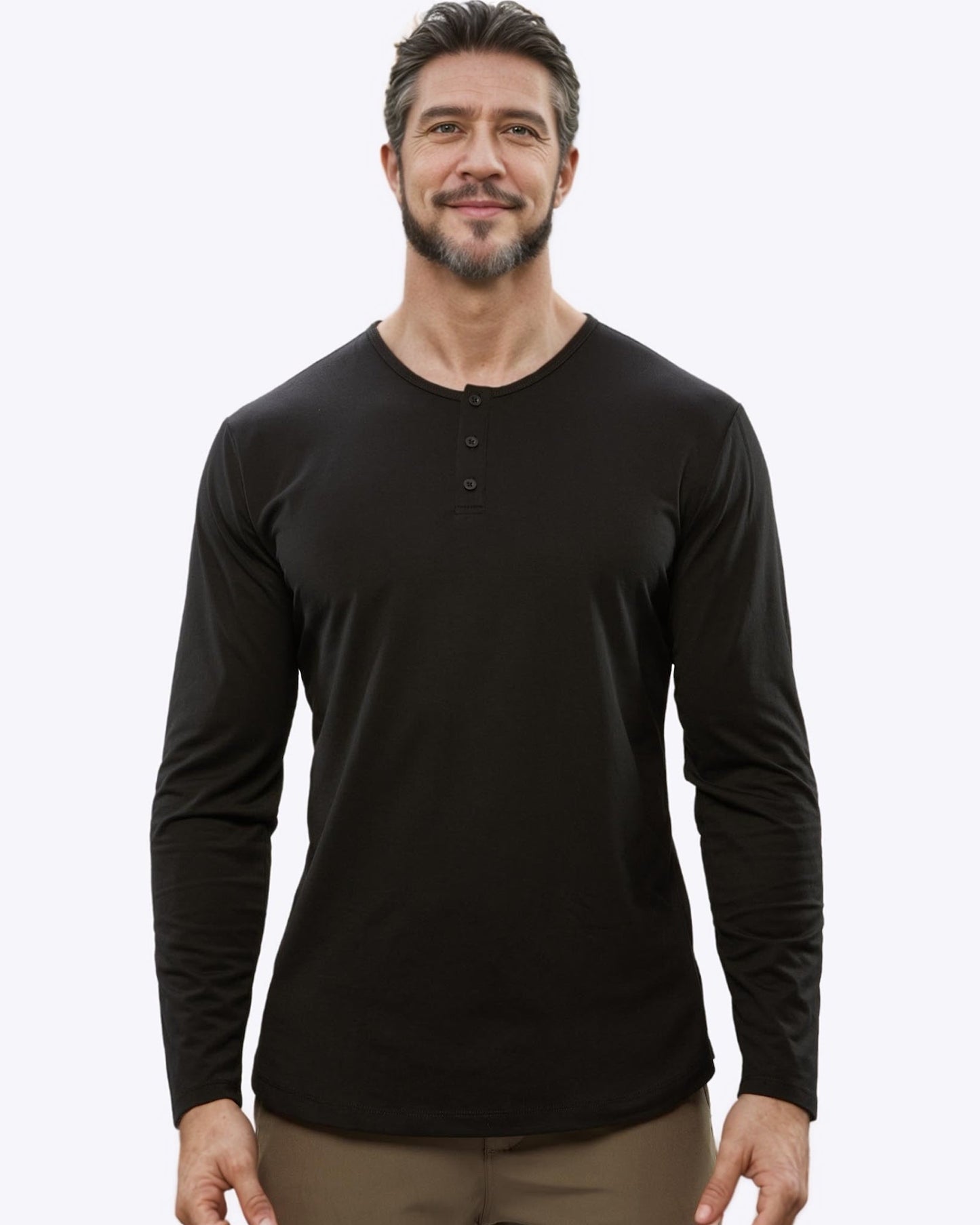 All Day Elite Henley Curve-Hem Stretch Long Sleeve