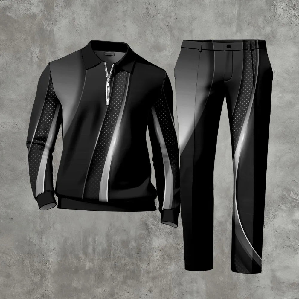 Long Sleeved Casual Quarter Zip Two-Piece Set - DUVAL