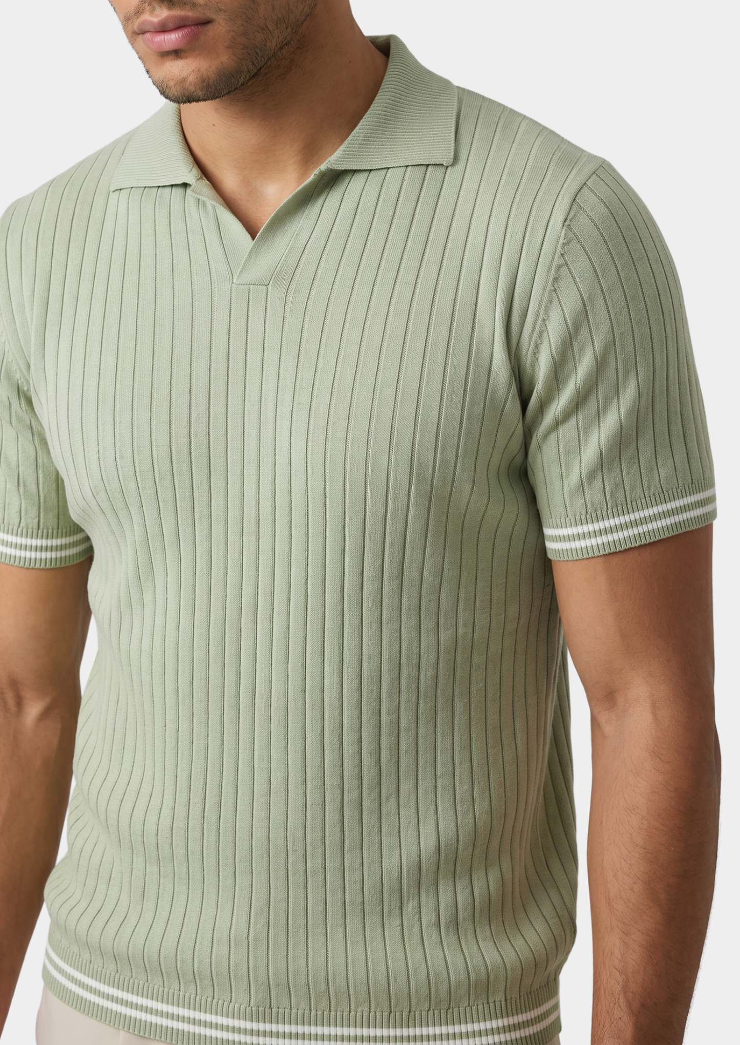 Pierre Pistache Ribbed Buttonless Polo