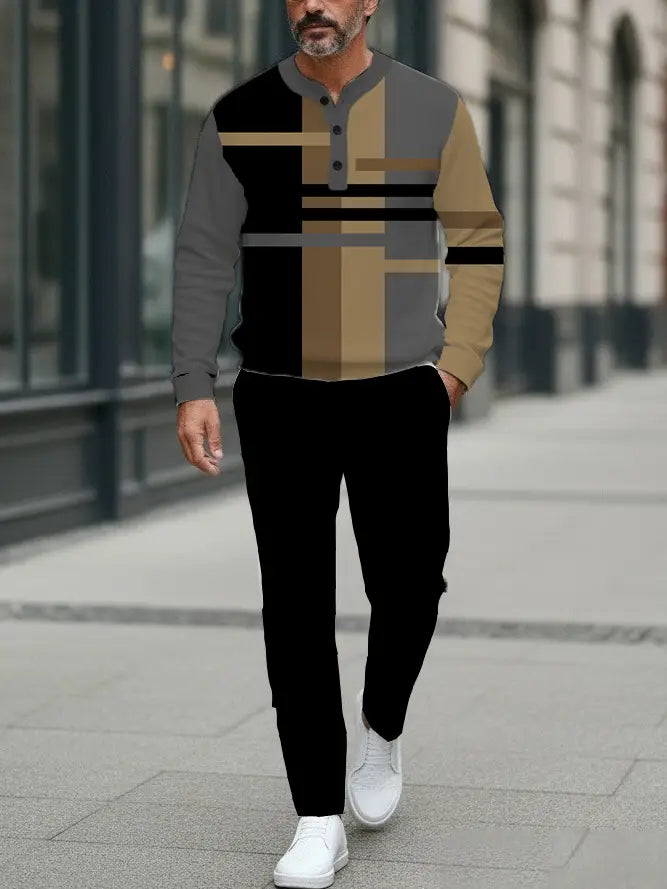 Long Sleeve Long Pants Button Two-Piece Set - DUVAL