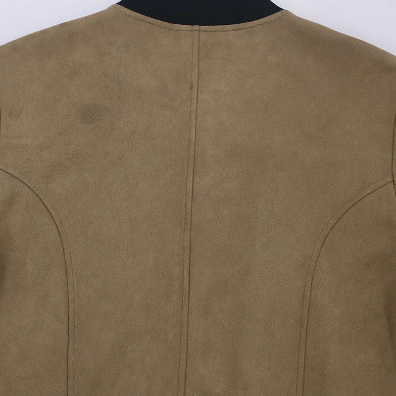 Suede Stand Collar Button Jacket - DUVAL