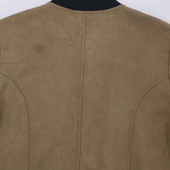 Suede Stand Collar Button Jacket - DUVAL