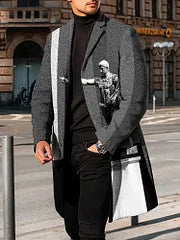 Fashion Art Stripe Sculpture Print Coat - DUVAL