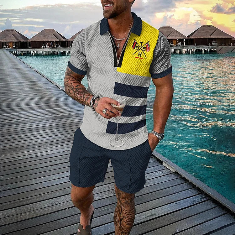 Flag Stripe Polo Shirt And Shorts Co-Ord - DUVAL
