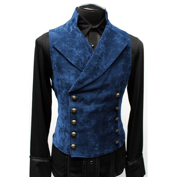 STAND COLLAR SUEDE DOUBLE BREASTED VEST