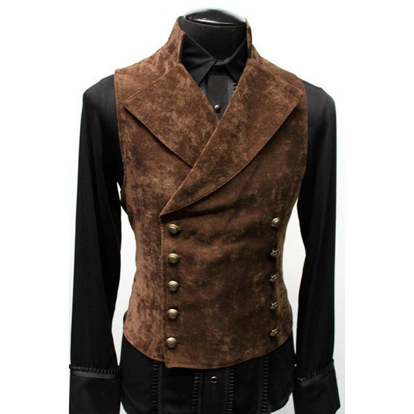 men's-stand-collar-suede-double-breasted-vest