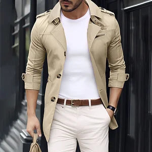 British Style Solid Color Buttoned  Windbreaker Long Sleeve Jacket - DUVAL