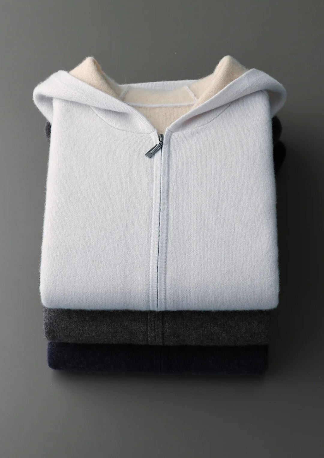 Premium Cashmere Two-Tone Zipper Hoodie