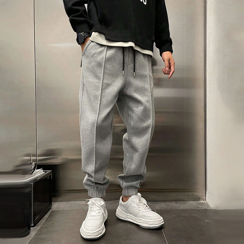 men's-solid-plush-loose-elastic-waist-casual-sports-pants