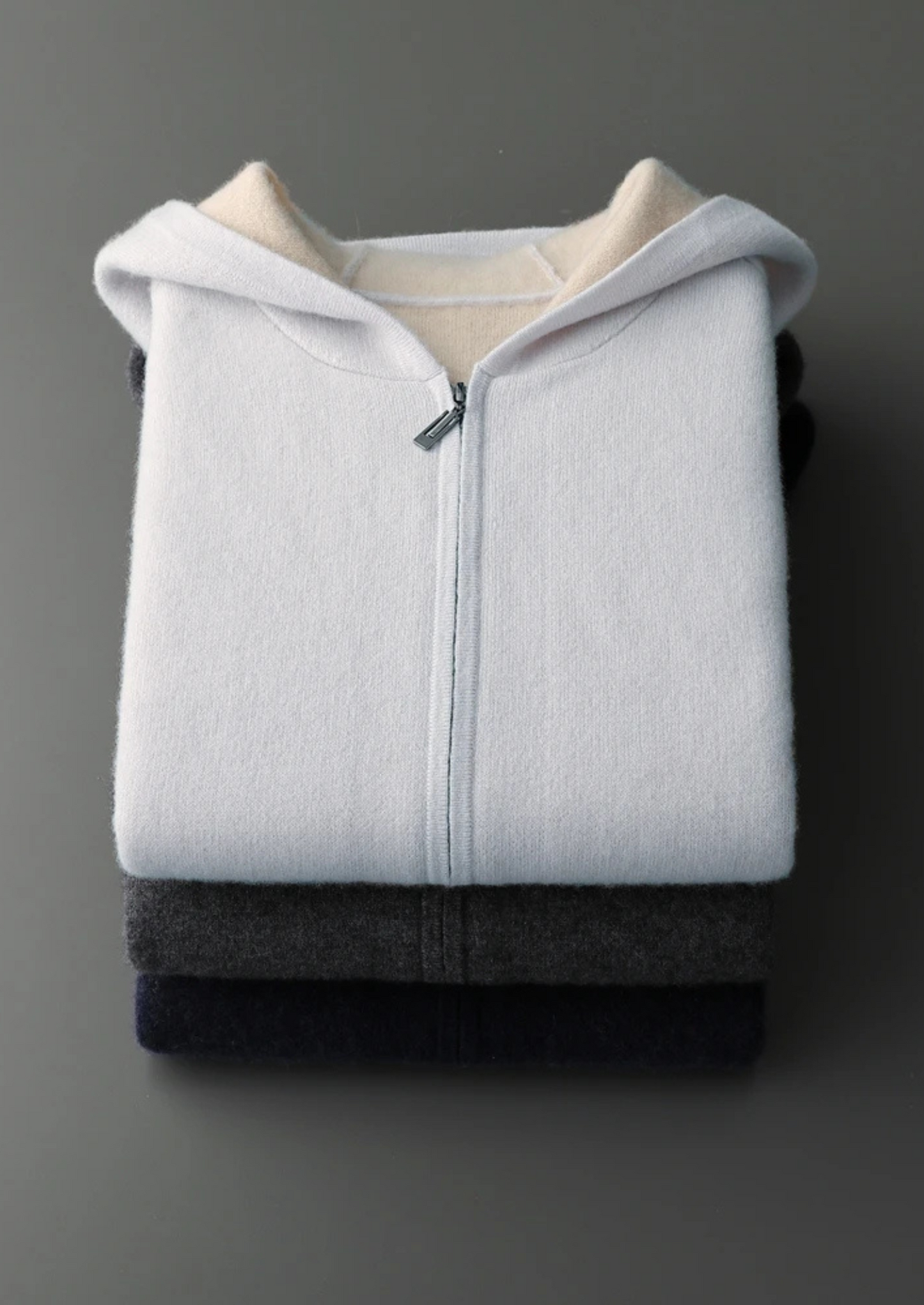 Premium Cashmere Two-Tone Zipper Hoodie