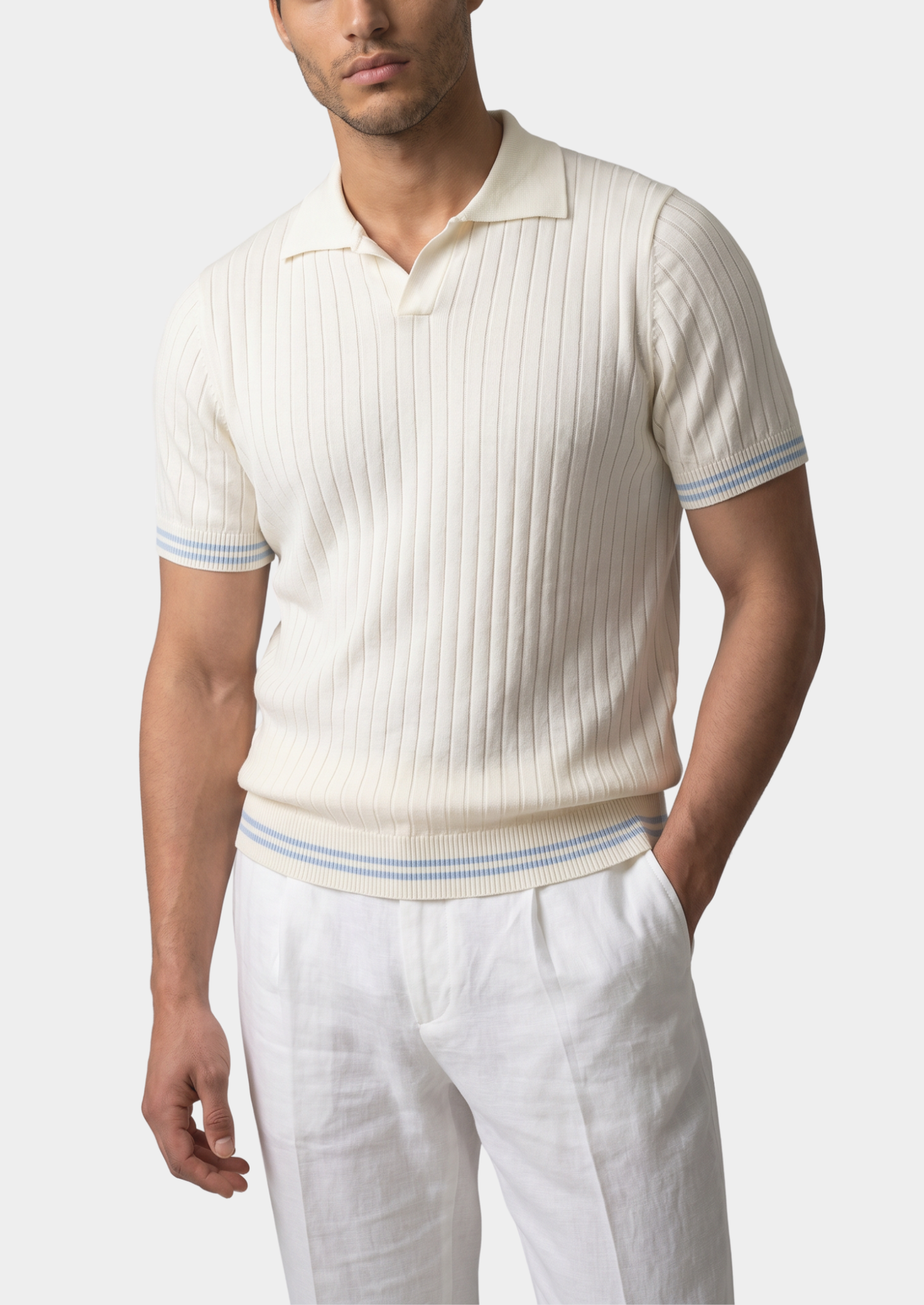 Pierre Ivory Ribbed Buttonless Polo
