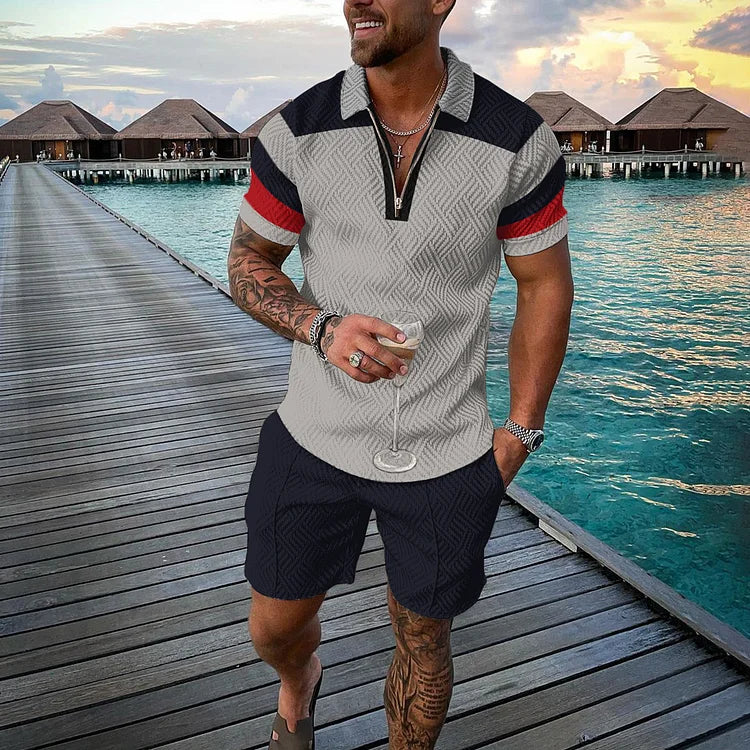 Silver Ascent Polo Shirt And Shorts Co-Ord