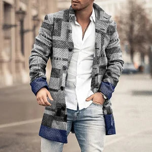 Casual Colorblock Geometry Print Coat - DUVAL