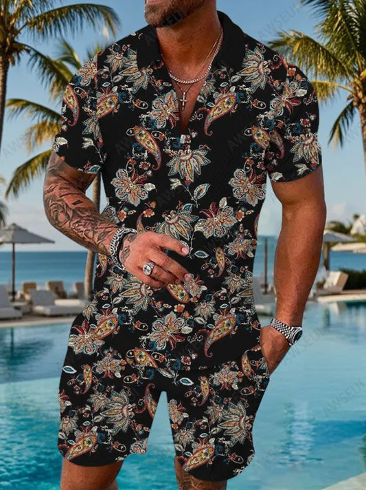 Polo Short Sleeve Zipper Two-Piece Set