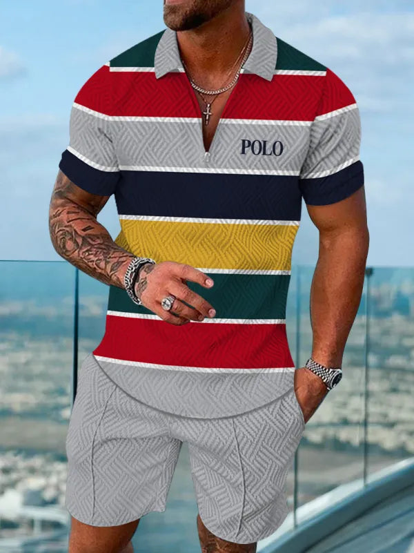 Polo Short Sleeve Zipper Two-Piece Set