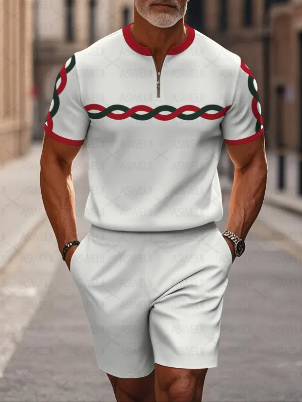 Short Sleeve Zipper Two-piece Set - DUVAL